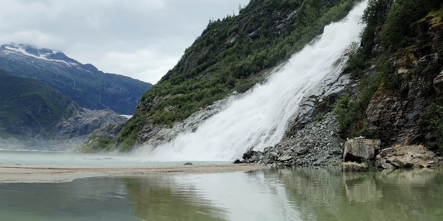 A waterfall near a glacier in Alaska.