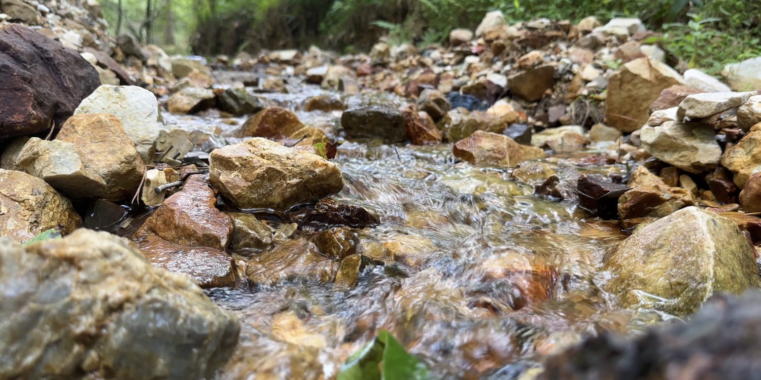 Water running over rocks