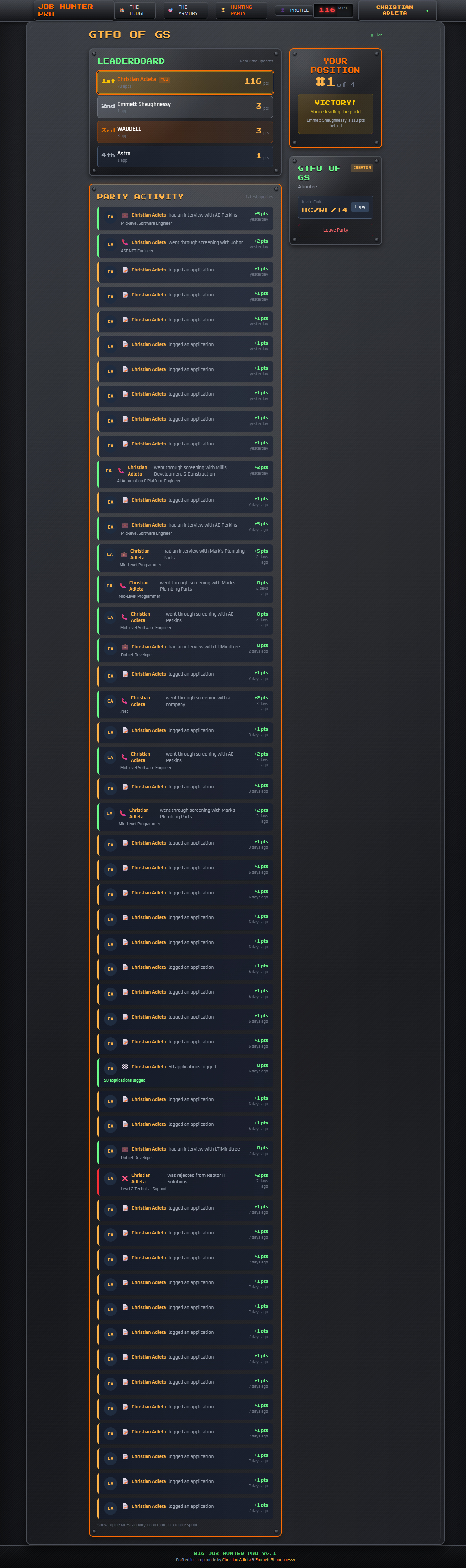 Hunting Party - Social leaderboards and community features