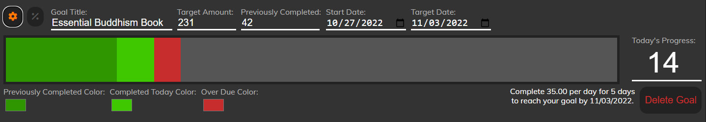 The settings for the individual goal