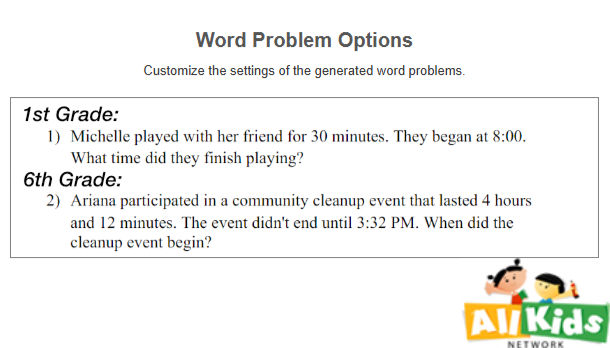 Word Problem Generator Options
